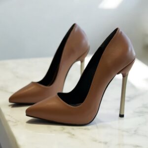 Stiletto bej, pantofi cu toc subtire
